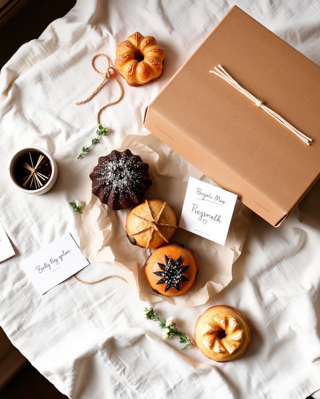 A weekly bake drop in a kraft box with handwritten card